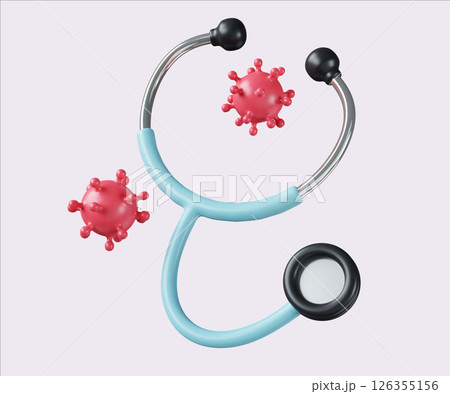 Cancer Cells and Stethoscope. World Cancer Day concept, February 4. Raise awareness, prevention, detection, treatment. Icon design 3d illustration 126355156