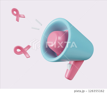 Cancer Awareness Campaign Megaphone. World Cancer Day concept, February 4. Raise awareness, prevention, detection, treatment. Icon design 3d illustration 126355162