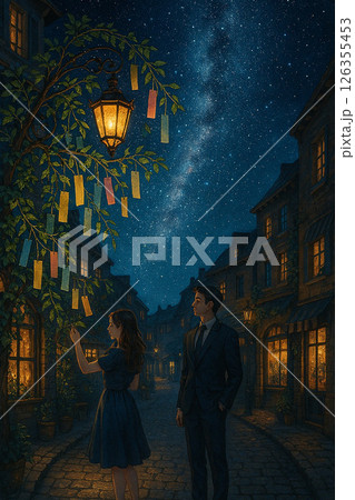 街灯とウェディングドレスを着たカップル 126355453