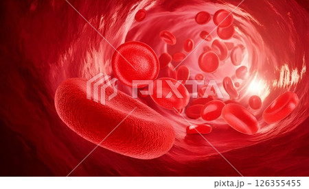 体内の血管内部を移動する赤血球をイメージした3Dイラスト  医療系素材 126355455