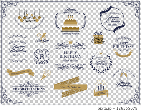 經典生日慶祝標誌橫幅和框架集 126355679