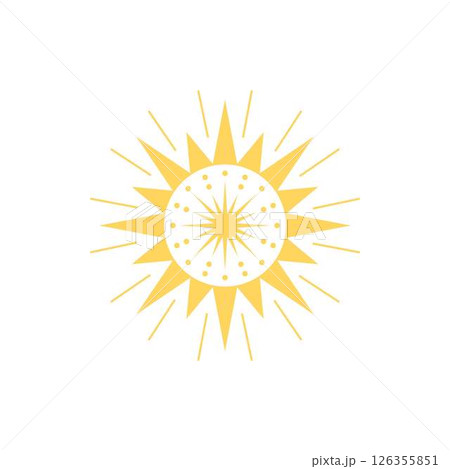 Celestial ornament, golden sparkle star with rays and circle, Boho line art, mystical shiny festive or space element 126355851