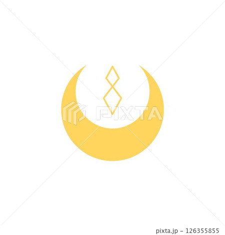 Golden mystical crescent moon, celestial tarot vector ornament, Boho line art, spiritual occult symbol, abstract eclipse 126355855