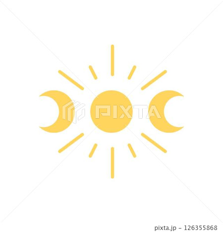 Celestial tarot ornament, golden Boho line art, mystical crescent and sunburst vector pattern, spiritual occult symbol Celestial tarot ornament, golden Boho line art, mystical crescent and sunburst vector pattern, spiritual occult symbol 126355868