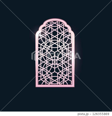 Traditional Islamic Ramadan shiny pink silver window or gate arch frame with Arabic arabesque pattern, oriental vector Traditional Islamic Ramadan shiny pink silver window or gate arch frame with Arabic arabesque pattern, oriental vector 126355869