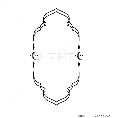 Minimalist Ramadan frame in oriental style, vector Boho line art arch, Islamic black outline shape with crescent moon 126355902