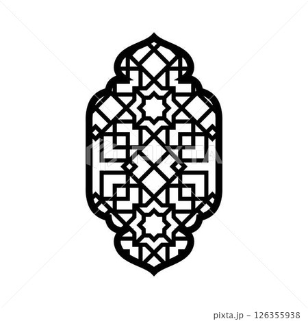 Traditional Islamic window shape with Arabic arabesque pattern oriental style, Muslim Ramadan vector black arch frame 126355938