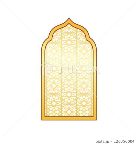 Golden Muslim Ramadan arch frame, vector traditional Islamic window, gate with Arabic arabesque ornament oriental style Golden Muslim Ramadan arch frame, vector traditional Islamic window, gate with Arabic arabesque ornament oriental style 126356004