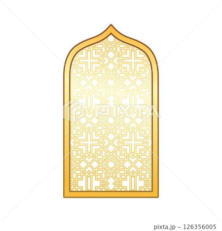 Golden Muslim Ramadan arch, vector traditional Islamic window or gate door shape with arabesque pattern oriental style Golden Muslim Ramadan arch, vector traditional Islamic window or gate door shape with arabesque pattern oriental style 126356005