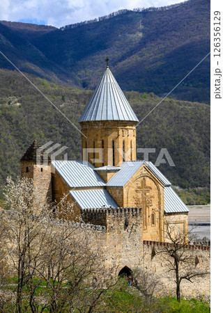 Ananuri castle complex with Church of the Mother of God, on the Aragvi River in Dusheti Municipality in Georgia 126356129