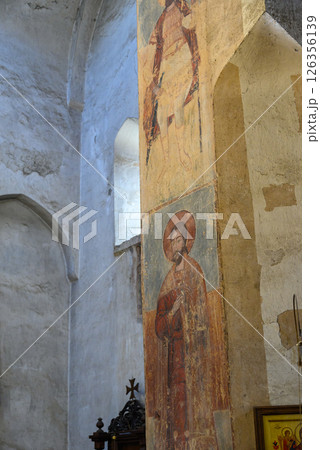 Interior of the Georgian orthodox Church of the Mother of God in Ananuri castle in Dusheti Municipality in Georgia 126356139