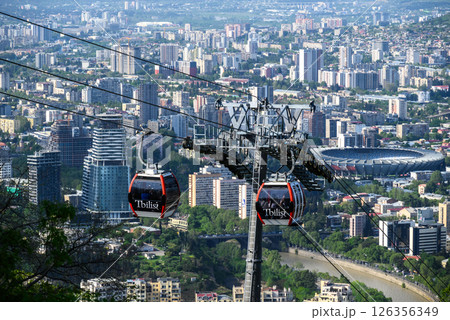 Cable Car gondolas connecting Mtatsminda Park with Rustaveli Avenue in downtown Tbilisi, capital of Georgia Cable Car gondolas connecting Mtatsminda Park with Rustaveli Avenue in downtown Tbilisi, capital of Georgia 126356349