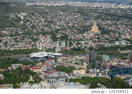 Cityscape of Tbilisi, the capital of Georgia, aerial panoramic view from Mtatsminda Park 126356421