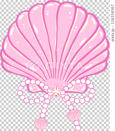 Coquette Pink Clam Seashell with Pearl Ribbon...のイラスト素材 [126356567] - PIXTA