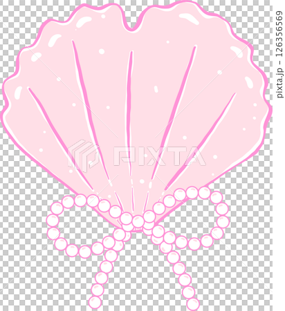Coquette Pink Heart Seashell with Pearl Ribbon Bow Hand Drawn Coquette Pink Heart Seashell with Pearl Ribbon Bow Hand Drawn 126356569