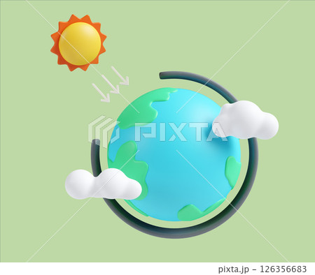 Eco-friendly earth with sun and clouds illustration 3D render Eco-friendly earth with sun and clouds illustration 3D render 126356683