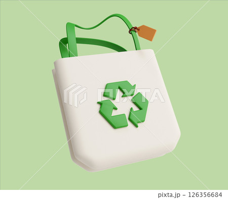 Eco-friendly tote bag with a recycling symbol. 3D render illustration Eco-friendly tote bag with a recycling symbol. 3D render illustration 126356684
