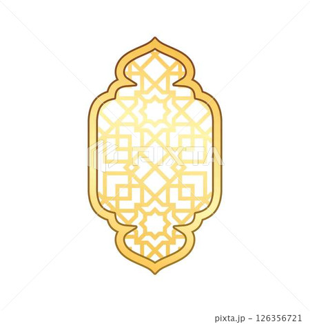 Golden Muslim Ramadan decorative oriental arch, vector traditional Islamic window shape with Arabic arabesque pattern 126356721