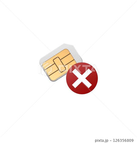 Vector illustration of SIM card with red cross icon, data transfer error. Vector illustration of SIM card with red cross icon, data transfer error. 126356809