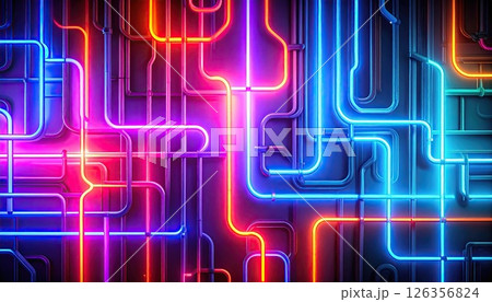 《AI画像》張り巡らされたカラフルなネオン管 126356824