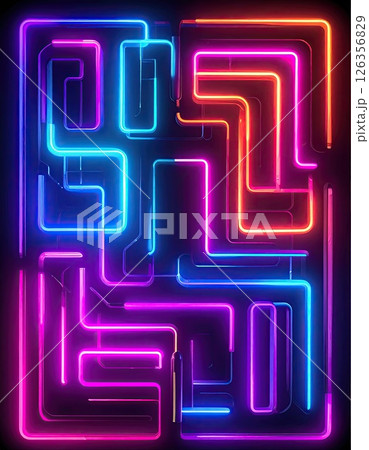 《AI画像》張り巡らされたカラフルなネオン管 126356829