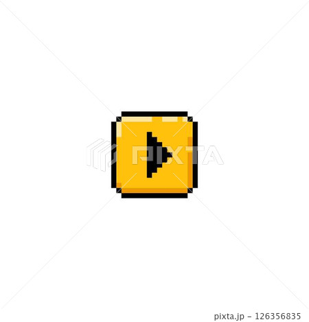 Pixel yellow button with play sign, vector retro illustration. 126356835