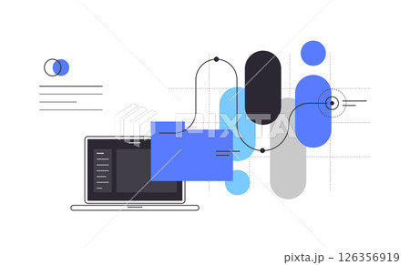 Laptop, chart, information. Simple flat illustration, abstract presentation slide Laptop, chart, information. Simple flat illustration, abstract presentation slide 126356919