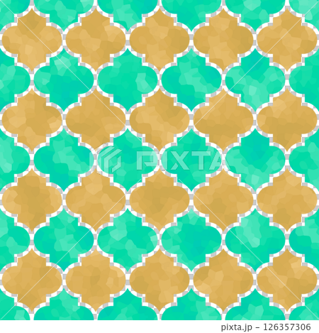 Exotic Moroccan tile background material texture pattern exotic gold mint green 126357306