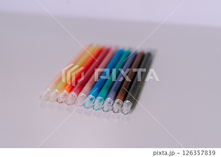 close up of color pencils on white background close up of color pencils on white background 126357839
