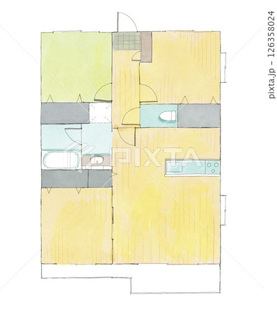水彩タッチのやさしい3LDK間取りイラスト 水彩タッチのやさしい3LDK間取りイラスト 126358024