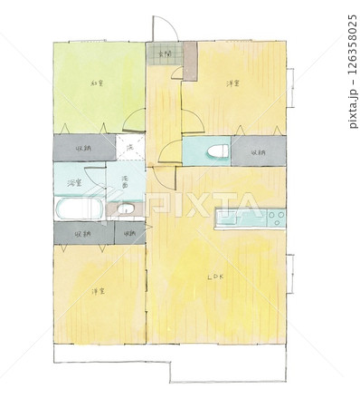 部屋名入り・手描き3LDK間取り図イラスト 126358025