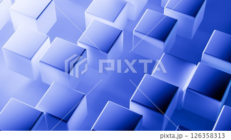 Abstract 3d render, blue geometric background design with cubes 126358313