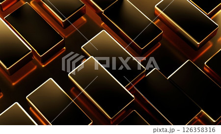 A realistic 3d render showcasing multiple gleaming gold ingots. A realistic 3d render showcasing multiple gleaming gold ingots. 126358316
