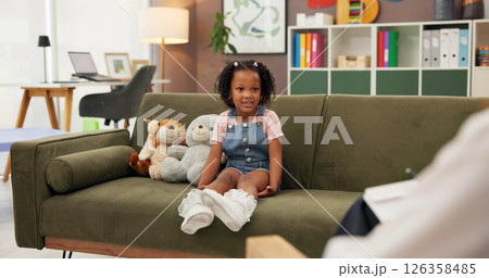 Psychologist, girl and therapy session in office for mental health, examination or progress. Therapist woman, listen and child for wellness, clinic or consultation for patient support or development Psychologist, girl and therapy session in office for mental health, examination or progress. Therapist woman, listen and child for wellness, clinic or consultation for patient support or development 126358485