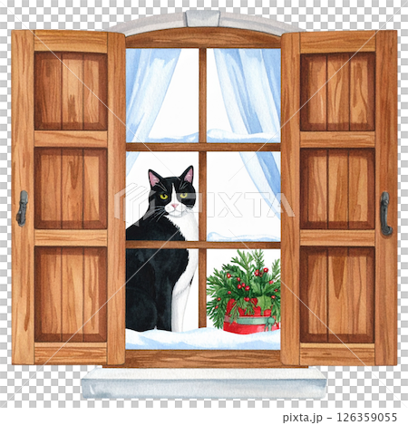 Watercolor Tuxedo Cat Clipart Playful Black and White Cats in Cozy Scenes Watercolor Tuxedo Cat Clipart Playful Black and White Cats in Cozy Scenes 126359055