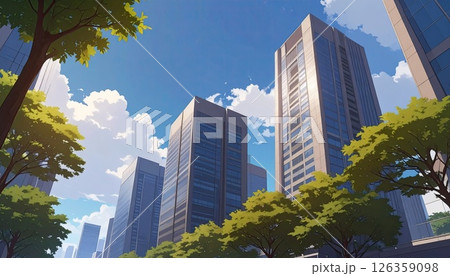 《AI画像》青空が広がる都会の高層ビル群のイメージ 《AI画像》青空が広がる都会の高層ビル群のイメージ 126359098