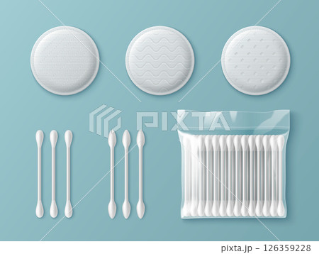 White cotton pads with ear swabs 126359228