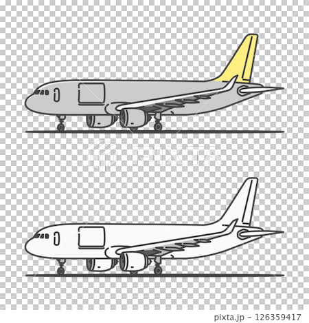 イラスト素材:駐機状態の、国内貨物向け貨物機（カーゴドアクローズ状態） 126359417