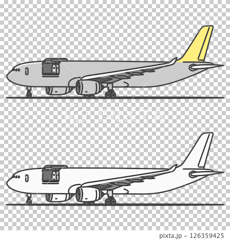 イラスト素材:駐機状態の、国際貨物向け貨物機（カーゴドアオープン状態） 126359425