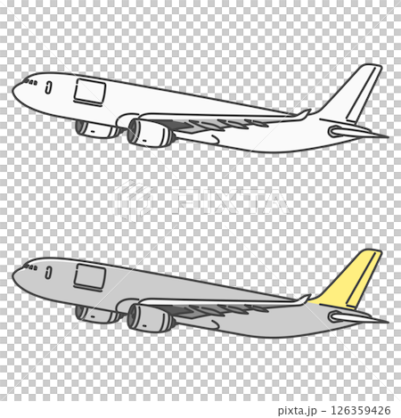 Stock Illustration: Cargo plane for international cargo taking off and cruising 126359426