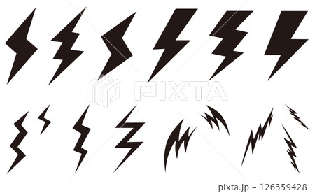 カミナリマークのベクターシルエットセット カミナリマークのベクターシルエットセット 126359428