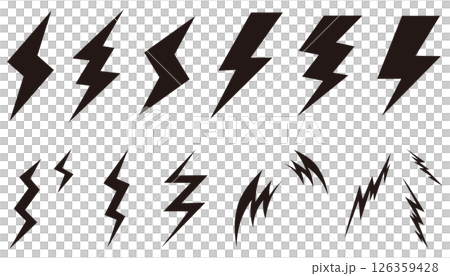 カミナリマークのベクターシルエットセット カミナリマークのベクターシルエットセット 126359428