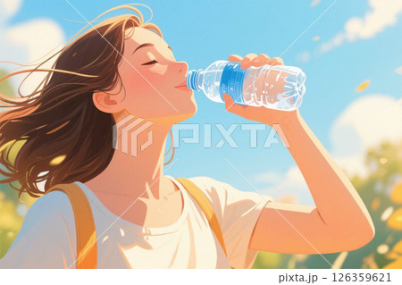 水分補給する女性　AI生成 126359621