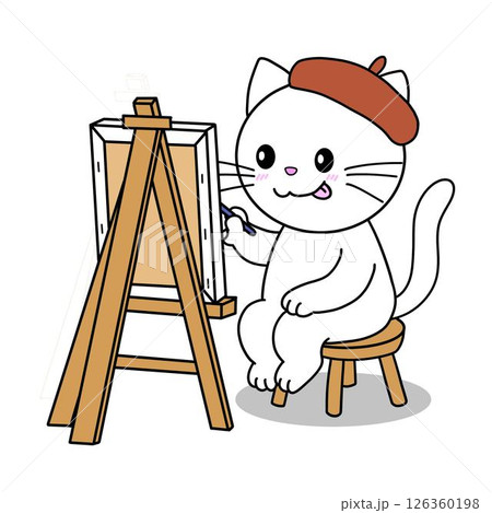 イーゼルで絵を描く猫 126360198