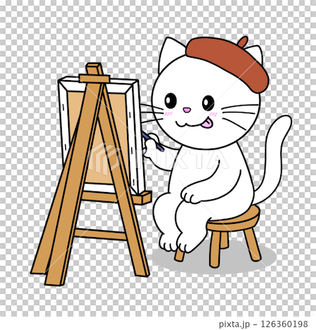 イーゼルで絵を描く猫 126360198