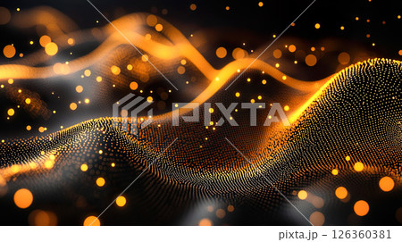 黒背景に金色の点描で表現した波模様 黒背景に金色の点描で表現した波模様 126360381