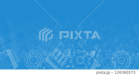 Mechanical engineering drawings on blue...のイラスト素材 [126360573] - PIXTA