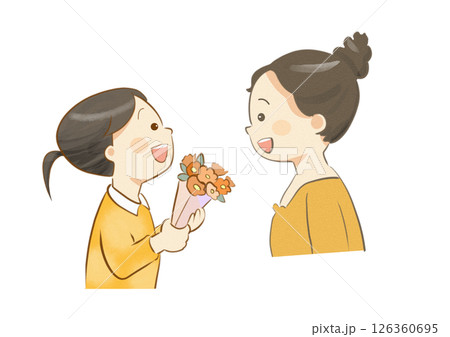 お母さんに花束をプレゼントする女の子 126360695