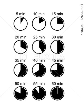 Stopwatch icon set from 5 to 60 minutes stock illustration Stopwatch icon set from 5 to 60 minutes stock illustration 126360881