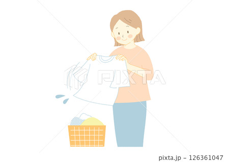 洗濯物を干す女性のベクターイラスト 洗濯物を干す女性のベクターイラスト 126361047